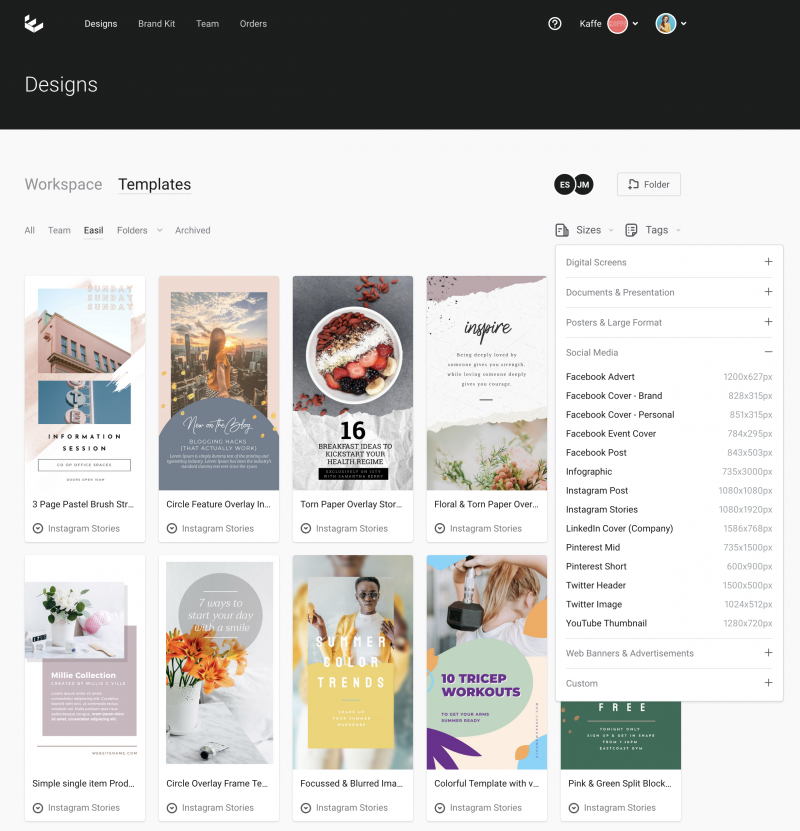 new Workspace and Template in Easil - Meet Easil+ 2019 - Next Generation DIY Design for Teams