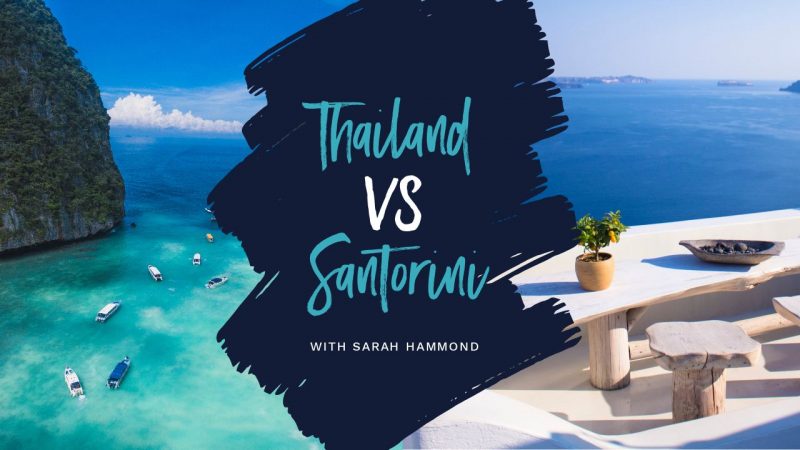 Thailand vs Santorini YouTube Thumbnail Template by Easil