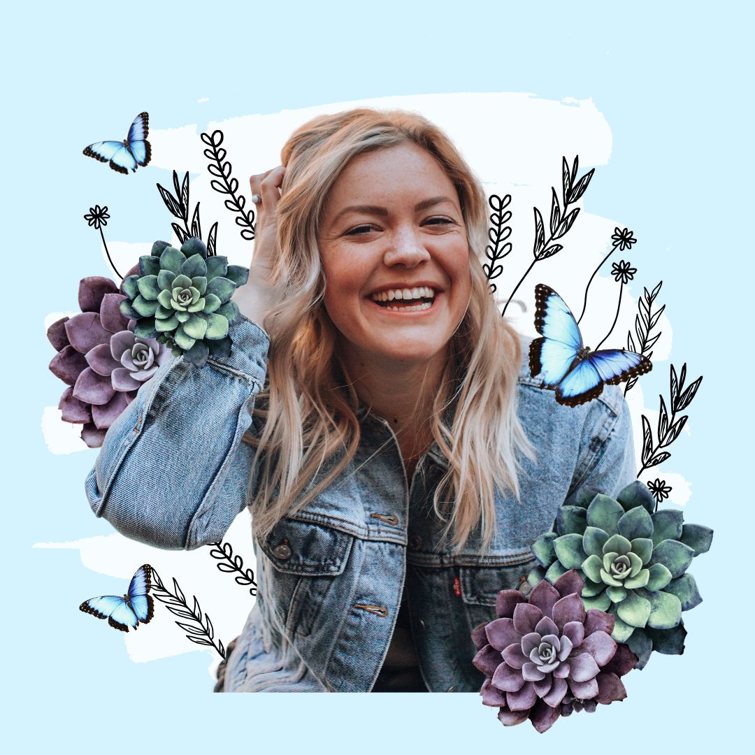 Creative montage profile image template - lady with flowers and cactus