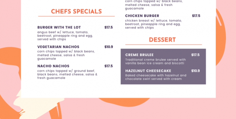 Design a menu that contains reversed out feature sections.