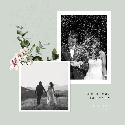 Double image frame polaroid template featuring wedding images