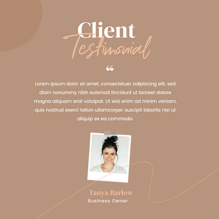 Client testimonial graphic template with polaroid image frame for business owner